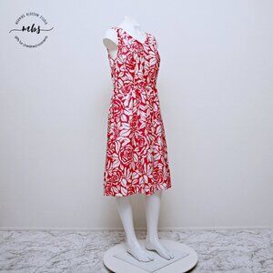Sleeveless Red Floral Midi Dress with V-Neck
